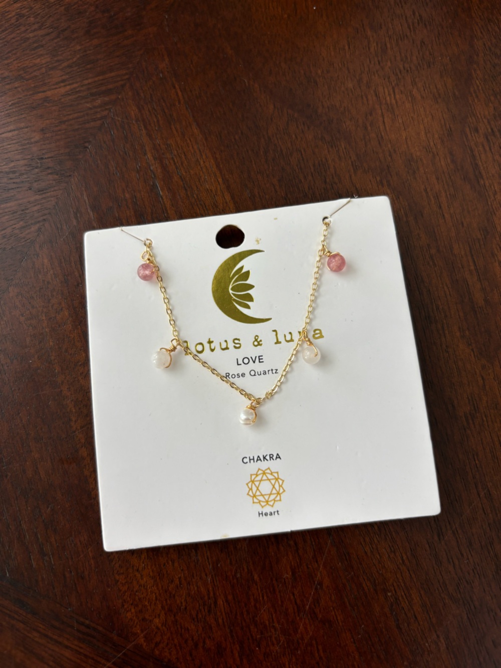Lotus & Luna Gold Necklace with Pink and White Beads